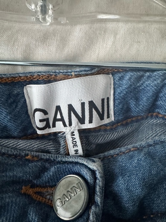 Ganni Blue Denim Skirt with Branded Button